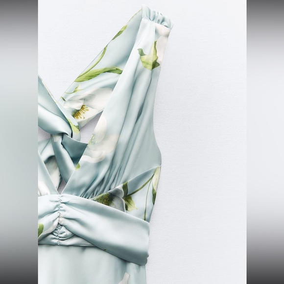 ZARA FLORAL PRINT SATIN EFFECT DRESS - Picture 8 of 10